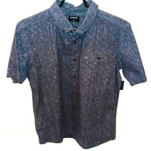 NWT HURLEY Men's Short Sleeve Button Down Collar Shirt | Gray-Black